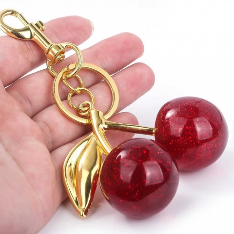 Charming Red Cherry Resin Keychain for Women and Men