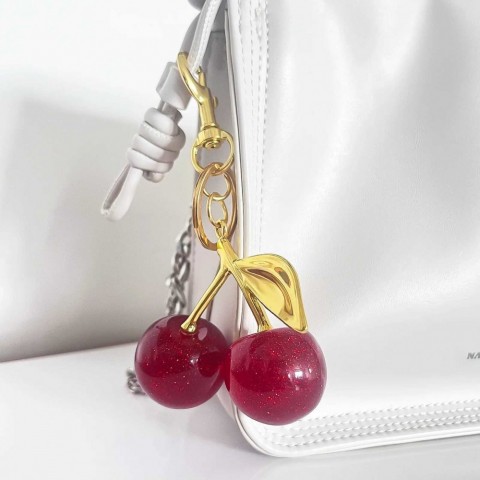 Charming Red Cherry Resin Keychain for Women and Men