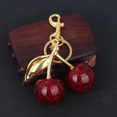 Charming Red Cherry Resin Keychain for Women and Men