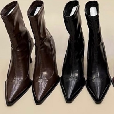 Luxury Women's Mid-Calf Boots - Almond Toe High Heel - Black & Brown - Free Shipping