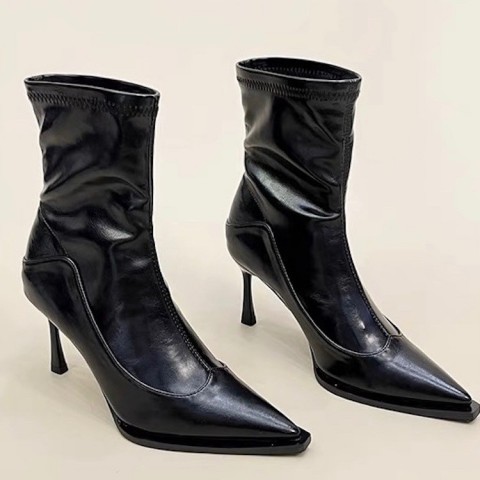 Luxury Women's Mid-Calf Boots - Almond Toe High Heel - Black & Brown - Free Shipping