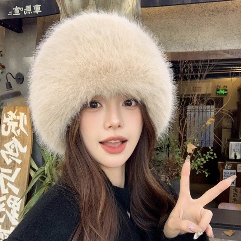 Warm Women's Fox Fur Ski Hat with Earmuffs