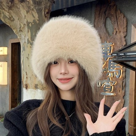 Warm Women's Fox Fur Ski Hat with Earmuffs
