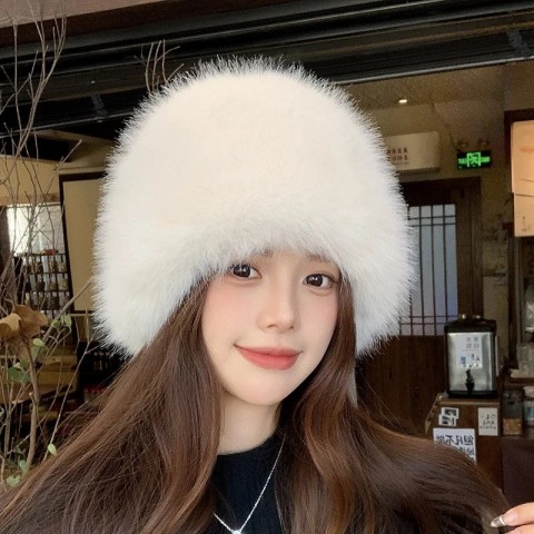 Warm Women's Fox Fur Ski Hat with Earmuffs