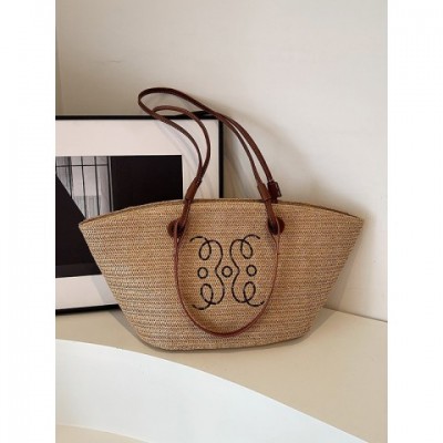 Large Capacity Women's Handwoven Straw Bucket Shoulder Bag 2025s