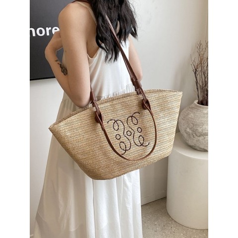 Large Capacity Women's Handwoven Straw Bucket Shoulder Bag 2025s