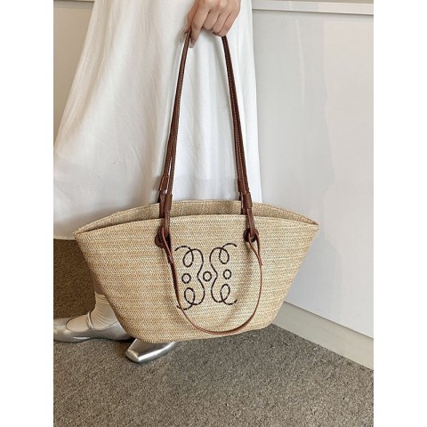 Large Capacity Women's Handwoven Straw Bucket Shoulder Bag 2025s