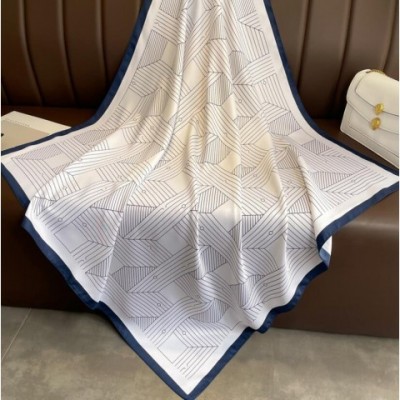 Size 90x90CM Elegant Geometry Print Floral Imitation Silk Scarf for Women