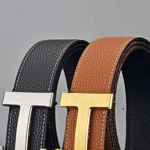 AAA Designer High-Quality Leather Belts for Unisex, Automatic Buckle, Golden Tone, 38mm Width