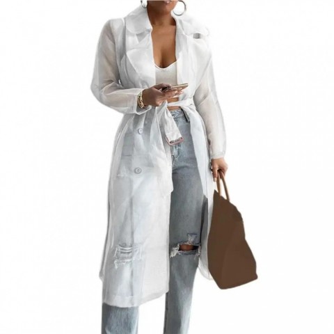 Korean Fashion Women's See-Through Mesh Jacket with Puff Sleeves