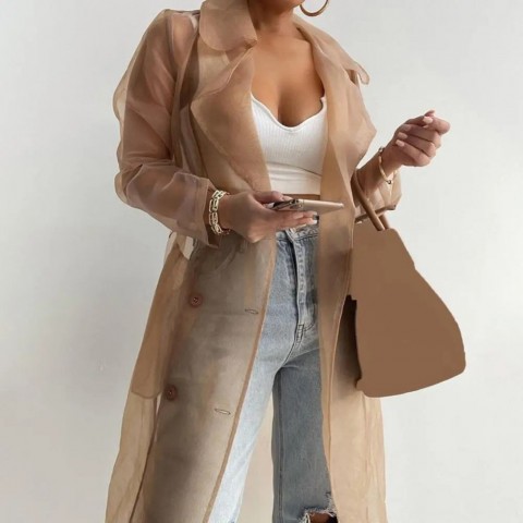 Korean Fashion Women's See-Through Mesh Jacket with Puff Sleeves