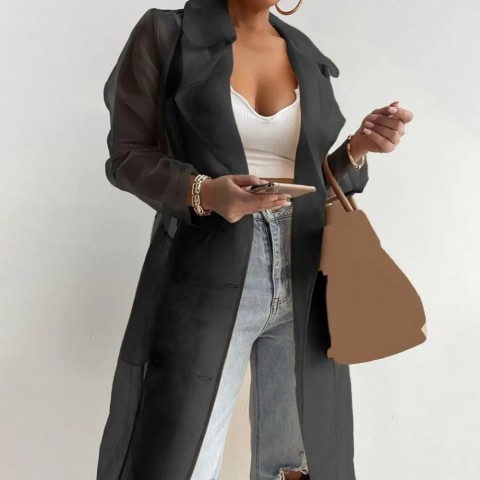 Korean Fashion Women's See-Through Mesh Jacket with Puff Sleeves