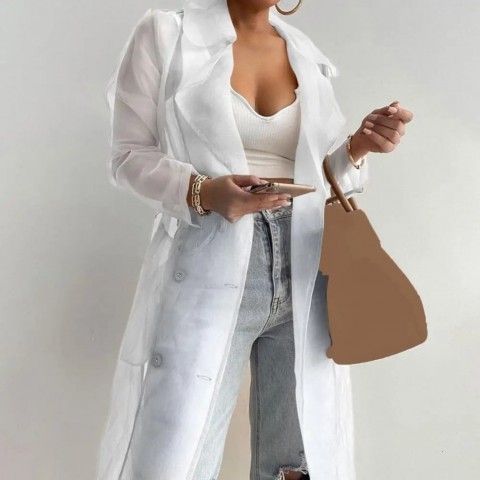 Korean Fashion Women's See-Through Mesh Jacket with Puff Sleeves