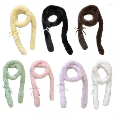 Elegant Harajuku Long Faux Fur Scarf for Girls Winter Warmth