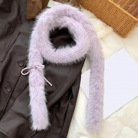Elegant Harajuku Long Faux Fur Scarf for Girls Winter Warmth
