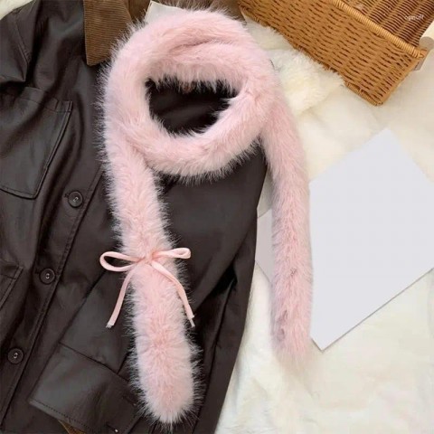 Elegant Harajuku Long Faux Fur Scarf for Girls Winter Warmth