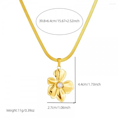 DIYURO Women's Fashion Jewelry Set, 316L Stainless Steel Necklace & Earrings, Inlaid Pearl, Exaggerated Flowers