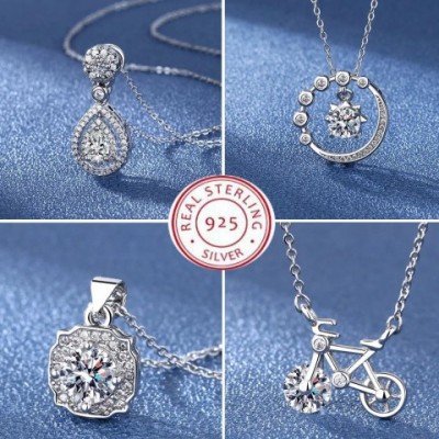 925 Sterling Silver Pendant Necklace for Women, Sparkling CZ Birthstone Gift