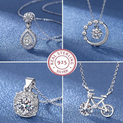 925 Sterling Silver Pendant Necklace for Women, Sparkling CZ Birthstone Gift