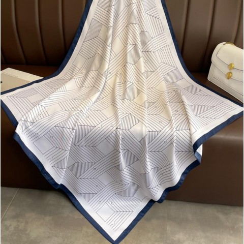 Size 90x90CM Elegant Geometry Print Floral Imitation Silk Scarf for Women