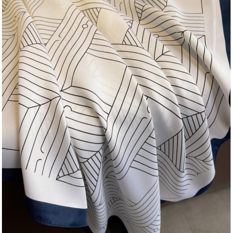 Size 90x90CM Elegant Geometry Print Floral Imitation Silk Scarf for Women