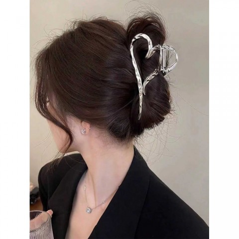 Elegant Love Design Large Silver Heart Hair Clip for Women