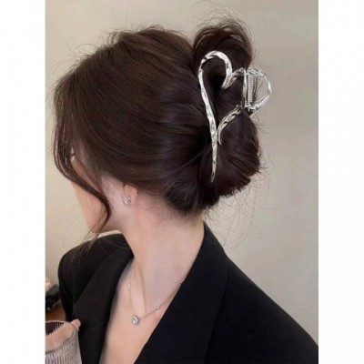 Elegant Love Design Large Silver Heart Hair Clip for Women