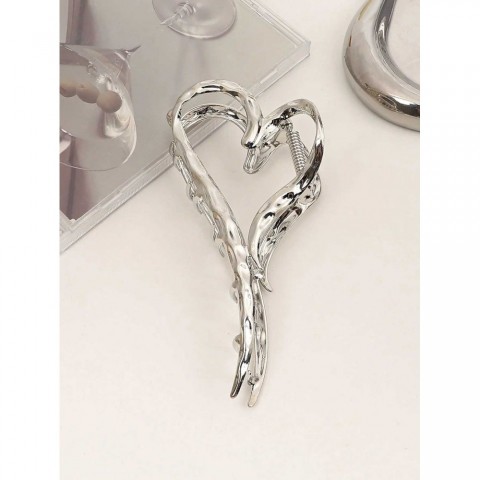 Elegant Love Design Large Silver Heart Hair Clip for Women