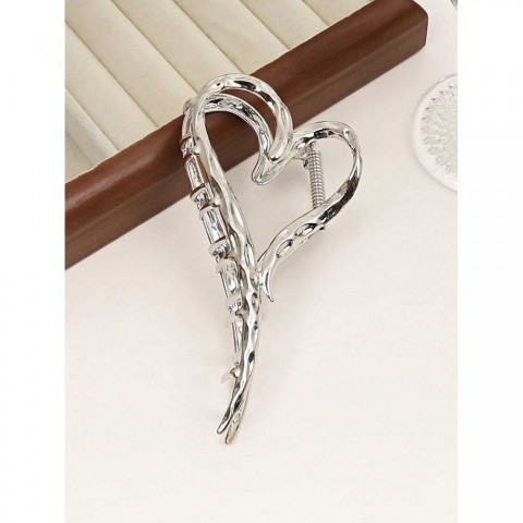 Elegant Love Design Large Silver Heart Hair Clip for Women