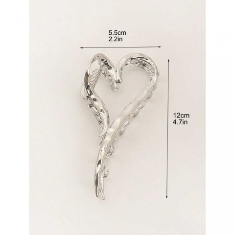Elegant Love Design Large Silver Heart Hair Clip for Women