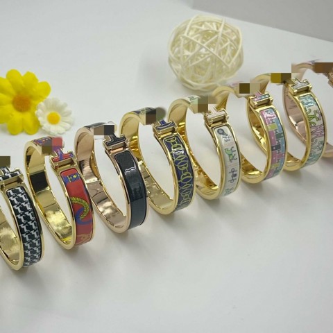 H Letter Bangle Bracelet Unisex 12mm Titanium Enamel