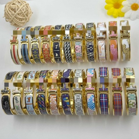 H Letter Bangle Bracelet Unisex 12mm Titanium Enamel