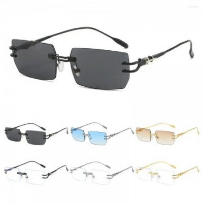 Rimless Rectangle Punk Style Sunglasses with UV380 Protection for Men