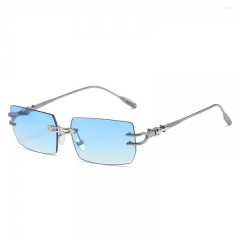 Rimless Rectangle Punk Style Sunglasses with UV380 Protection for Men