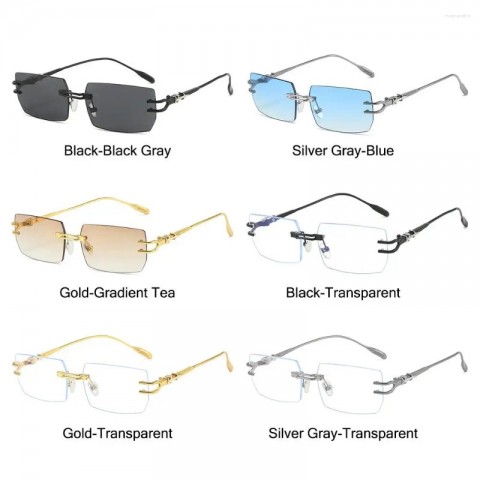 Rimless Rectangle Punk Style Sunglasses with UV380 Protection for Men