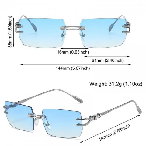 Rimless Rectangle Punk Style Sunglasses with UV380 Protection for Men