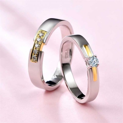 ATTAGEMS 925 Silver Moissanite Engagement Ring Set for Men and Women