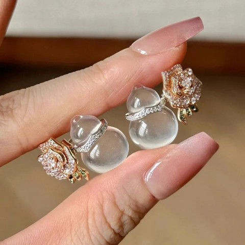 Crystal Rose Transparent Ice Chalcedony Earrings & Necklace Set for Women