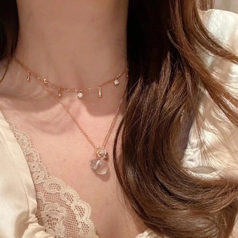 Crystal Rose Transparent Ice Chalcedony Earrings & Necklace Set for Women