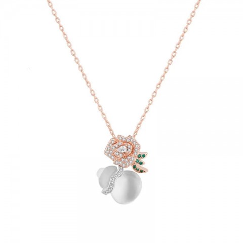 Crystal Rose Transparent Ice Chalcedony Earrings & Necklace Set for Women