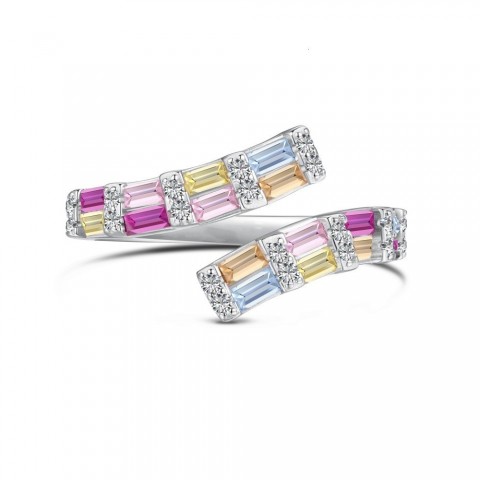 Korean Inspired INS Style S Pure Sier Opening Ring with Symmetrical Black Zirconium Inlay, Fashionable Women's Bracelet