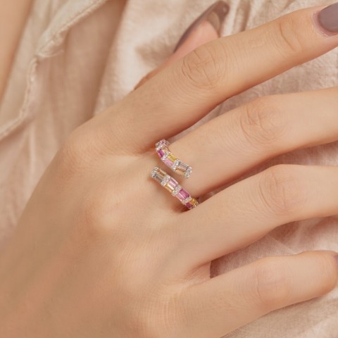 Korean Inspired INS Style S Pure Sier Opening Ring with Symmetrical Black Zirconium Inlay, Fashionable Women's Bracelet