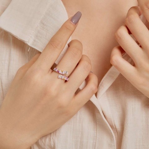 Korean Inspired INS Style S Pure Sier Opening Ring with Symmetrical Black Zirconium Inlay, Fashionable Women's Bracelet