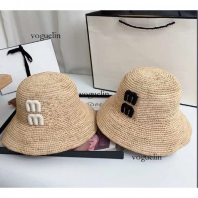 Top Summer Women's Wide Brim Straw Bucket Hat - Fashionable Letter Design for Outdoor & Beach Use