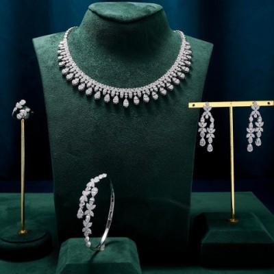TIRIM Women's Heart Water Drop Zirconia Jewelry Set for Dubai & Saudi Engagement Parties