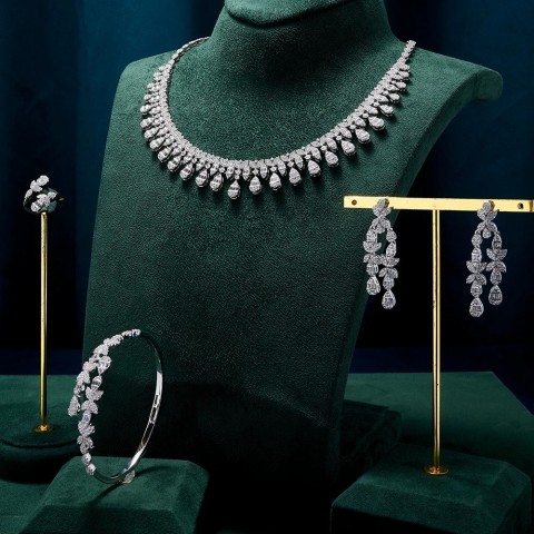 TIRIM Women's Heart Water Drop Zirconia Jewelry Set for Dubai & Saudi Engagement Parties