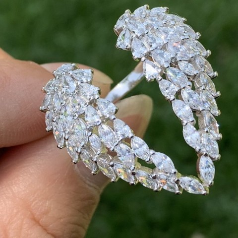 Sterg Sier Adjustable Marquise Topaz CZ Wedding Ring for Women