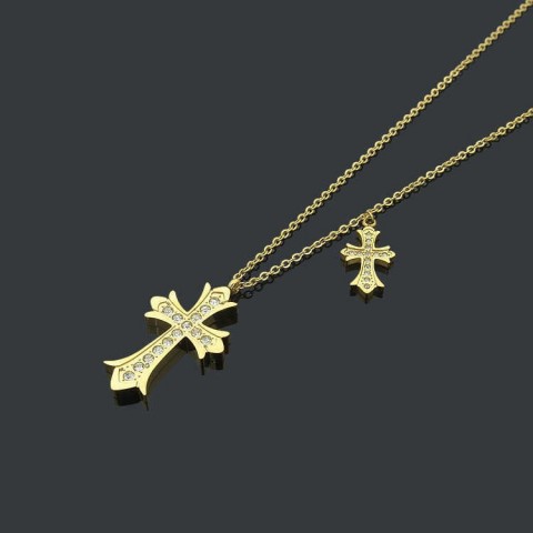 Titanium Steel Pendant Necklaces for Couples with Diamond Cross H250306