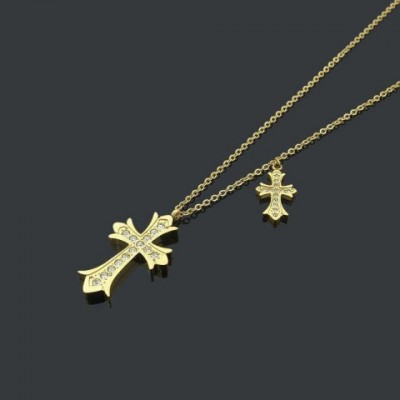 Titanium Steel Pendant Necklaces for Couples with Diamond Cross H250306