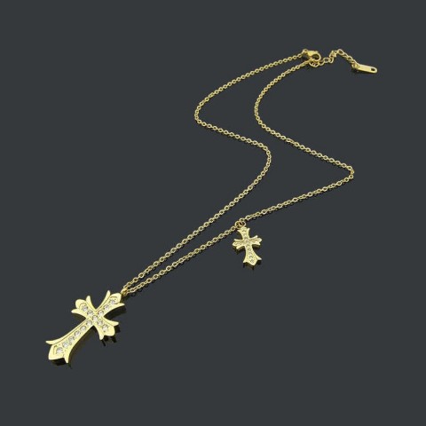 Titanium Steel Pendant Necklaces for Couples with Diamond Cross H250306